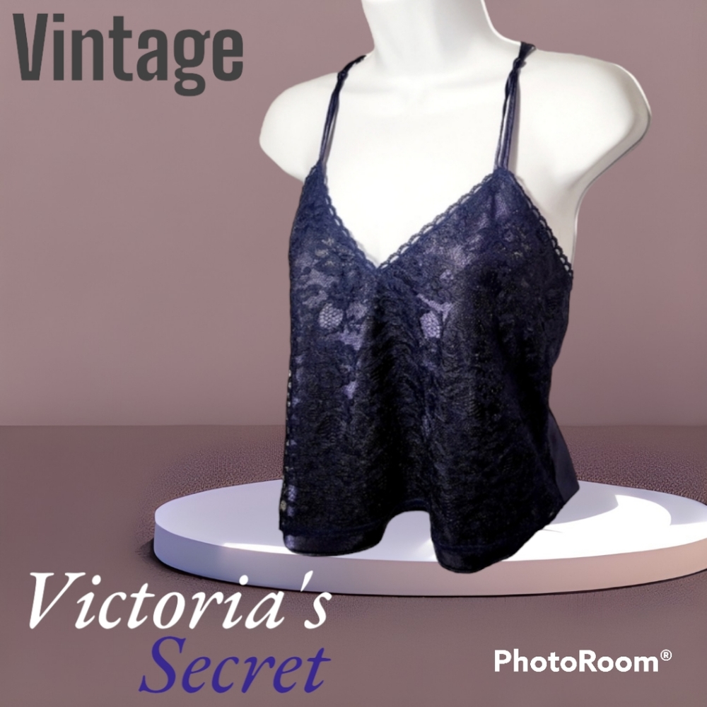 Victoria's Secret Intimates Gold Label Satin Lace Blue Camisole Top Medium